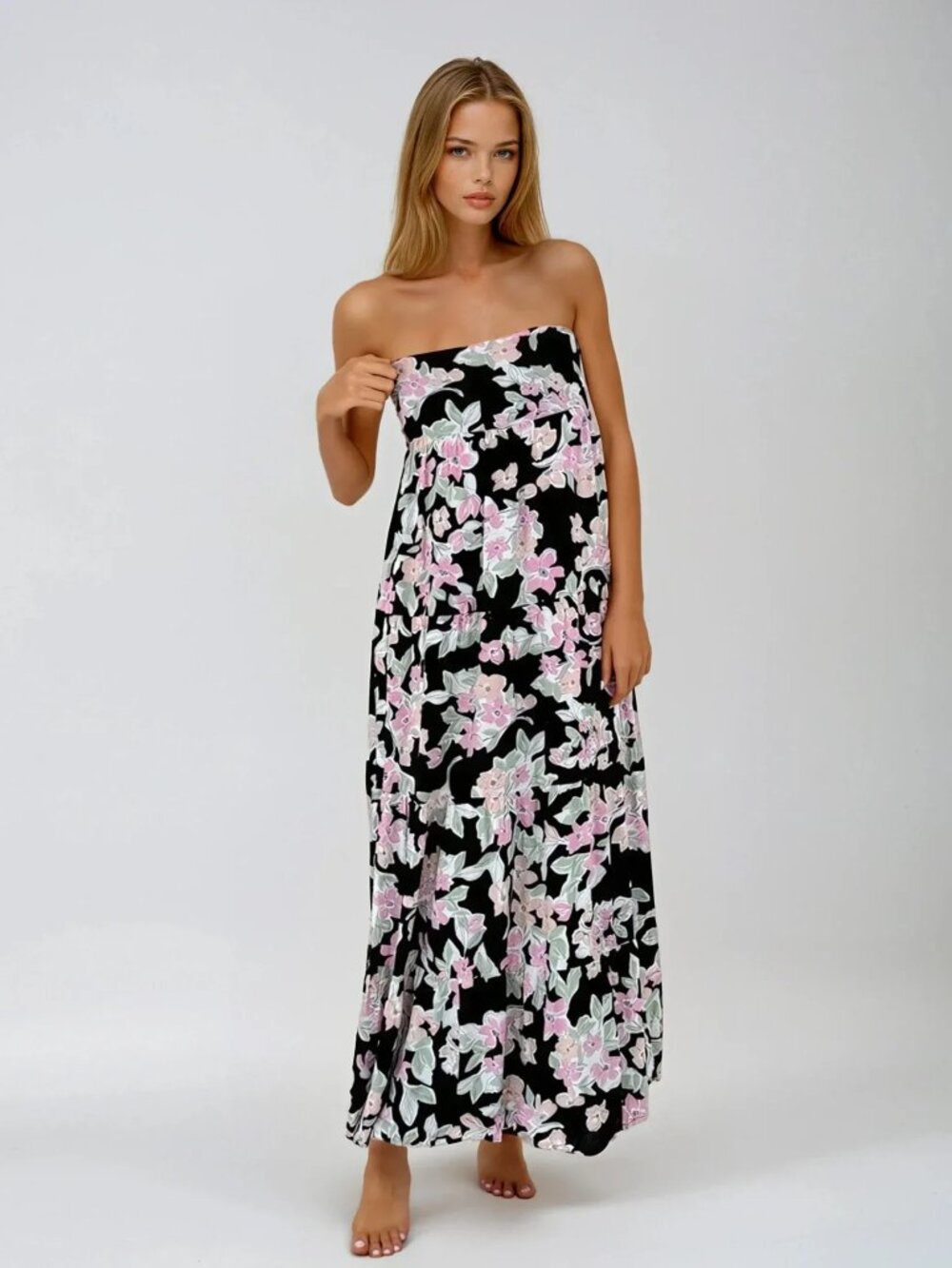 Strapless Floral Maxi Dress